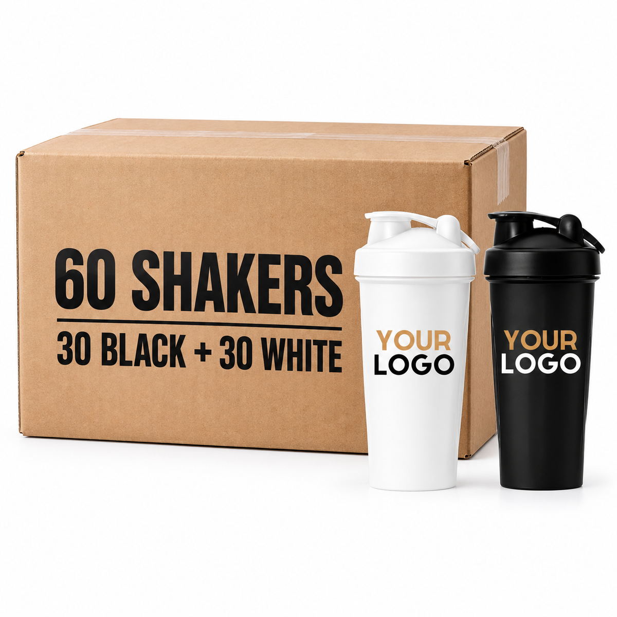 Shaker Bottles – Case of 60 (30 Black - 30 white)
